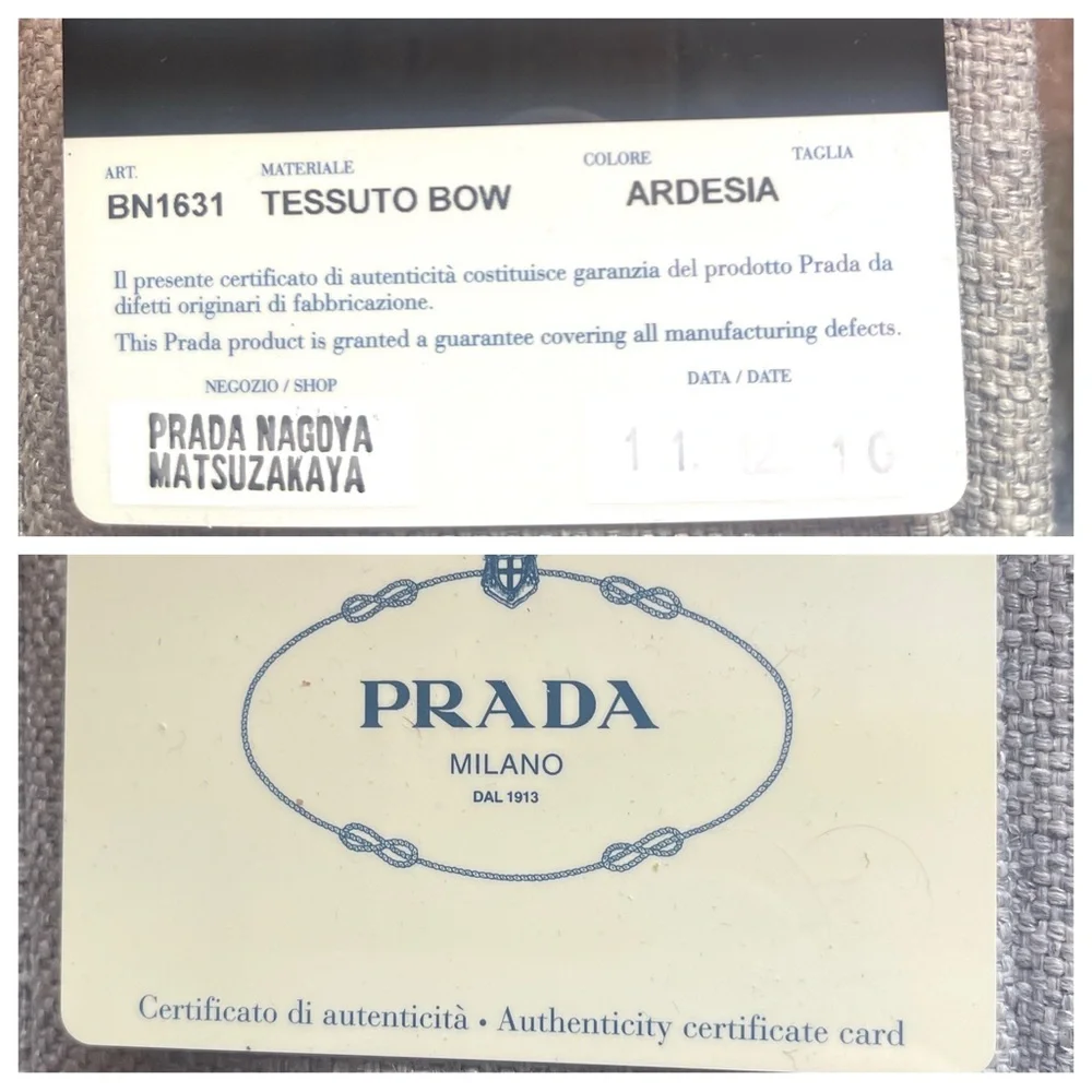 Prada Bow Tessuto Nylon and Leather Green/Gray Shoulder/Handbag 2-Tone w/COA